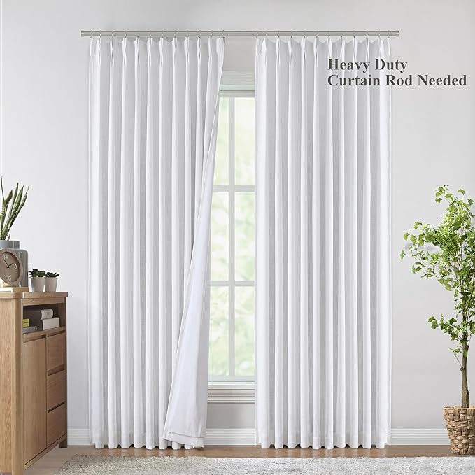 Vision Home White Pinch Pleated Full Blackout Curtains 60 inch Wide Thermal Insulated Window Curtains 84 inch for Living Room Bedroom Room Darkening Pinch Pleat Drapes with Hooks Back Tab 60"Wx84"Lx1