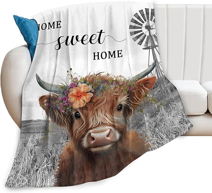 Highland Cow Blanket Soft Cozy Cattle Fleece Plush Throw Blanket Warm Lightweight Cute Farm Animal Stuff Decor Flannel Blanket Gifts for Girls Boys Lovers Adults Women Men Bed Travel 50"x60"
