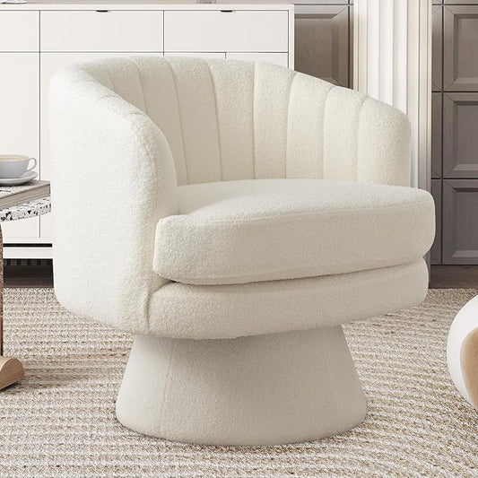 Phoenix Home Swivel Barrel Accent Chair, Mid Century 360 Degree Swivel Barrel Chair, Overstuffed Round Reading Lounge Chair Berber Fleece, Ideal for Living Room, Bedroom, Living Room, Office, Beige