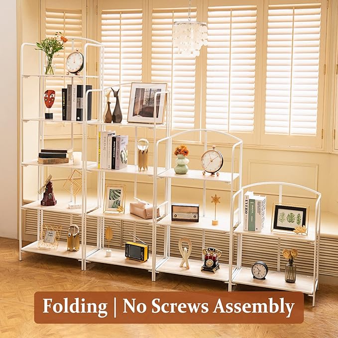 Crofy No Assembly Folding Bookshelf for Living Room, 4 Tier White Collapsible Book Shelf for Home Office, Portable Bookcase Storage Organizer