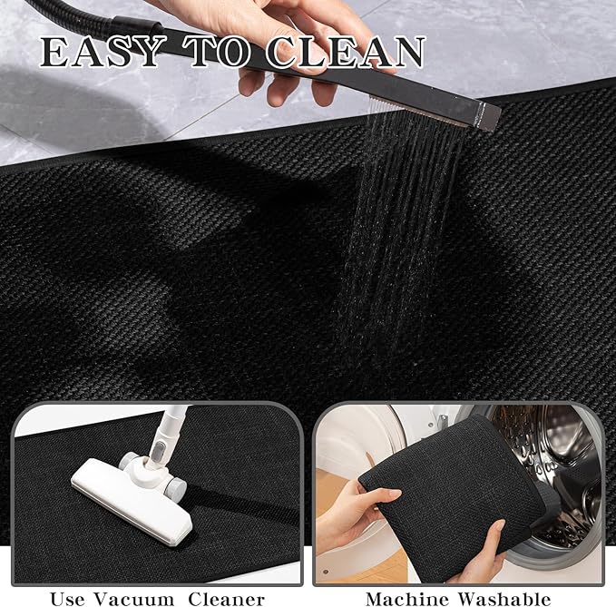 chakme Bathroom Rugs Mat 47x17, Ultra Thin Non Slip Bath Mat Runner Quick Dry Absorbent Bath Mat for Bathroom Floor, (Black, 47"x17")