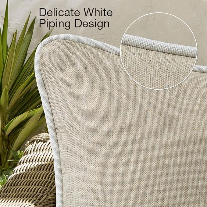 Decorative Outdoor Water Repellent Throw Pillows with Inserts, Set of 4, 20" x12" Pillows for Patio, Backyard, Bed, Couch, and Patio Furniture, Tan