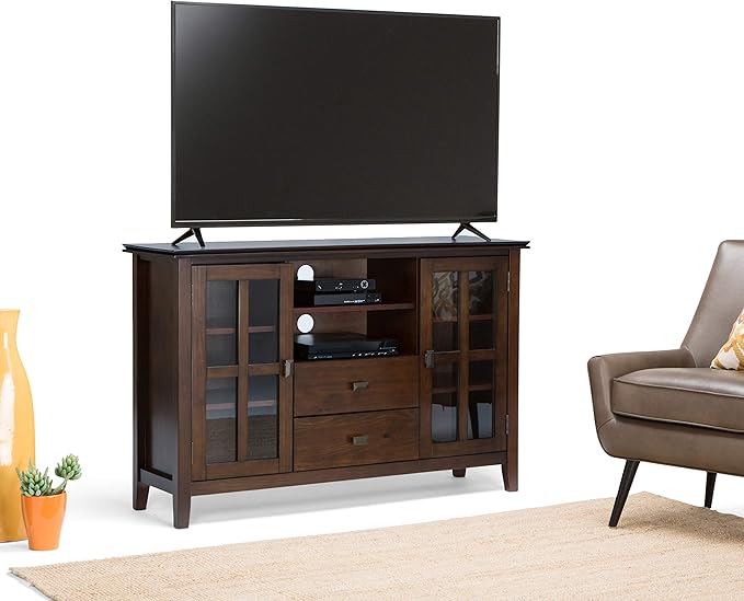 SIMPLIHOME Artisan SOLID WOOD 53 inch Wide Transitional TV Media Stand in Russet Brown For TVs up to 60 inches for the Living Room and Entertainment Center