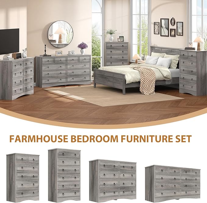 48'' Tall Grey Dresser with 6 Drawers Chest of Drawers for Bedroom, Large Storage Organizer for Clothes, for Living Room, Bedroom, Hallway, Taupe Grey