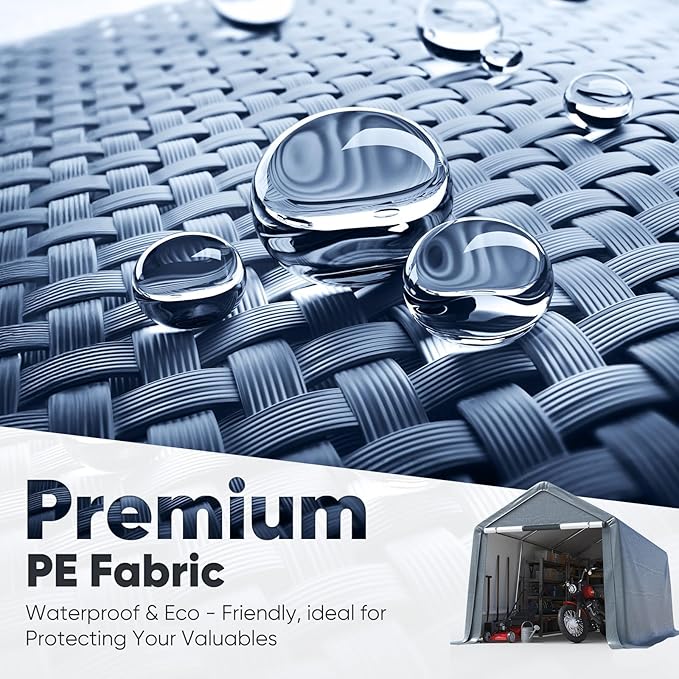 Quictent Heavy Duty 8x14FT Carport Shelter with Roll-Up Mesh Windows & Reinforced Frame, Portable Garage Canopy for Motorcycle Storage, Outdoor Equipment, Patio Furniture Cover - Dark Gray