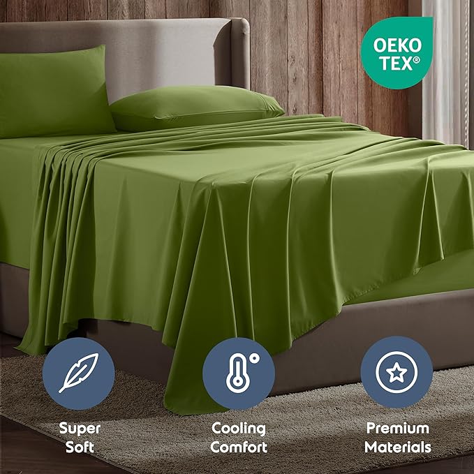 Nestl California King Sheet Set - 1800 Ultra-Soft Microfiber Cal King Bed Sheets - Double Brushed - Deep Pockets - Easy Fit - 4 Piece Set - Bed Sheets (California King, Calla Green)