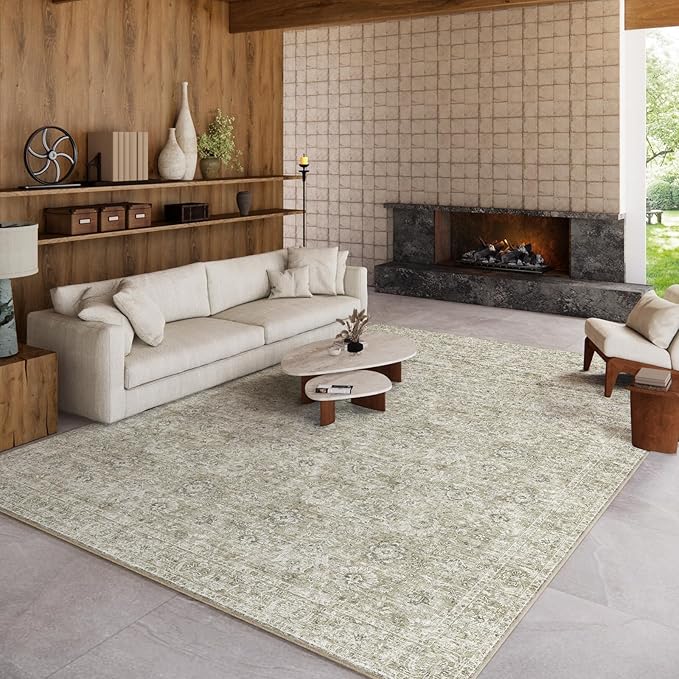 8x10 Washable Area Rugs Ultral Soft Non-Slip Stain Resistant Vintage Boho Large Carpet for High-Traffic Living Room & Dining Room