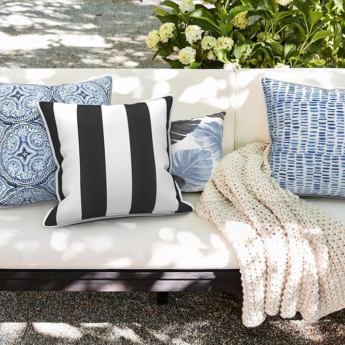 Outdoor Throw Pillow Covers Pack of 2, Decorative Water Repellent Square Pillow Cases 18x18 Inch, Patio Pillowcases for Home Patio Furniture Use, Floral Bluish Violet