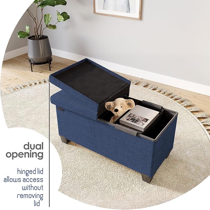 STORAGEBUD Storage Ottoman Bench with Bins, 30-in Storage Bench for Bedroom End of Bed, Folding Foot Rest Ottoman for Living Room Max 660lbs, Fabric Ottomans, Blue