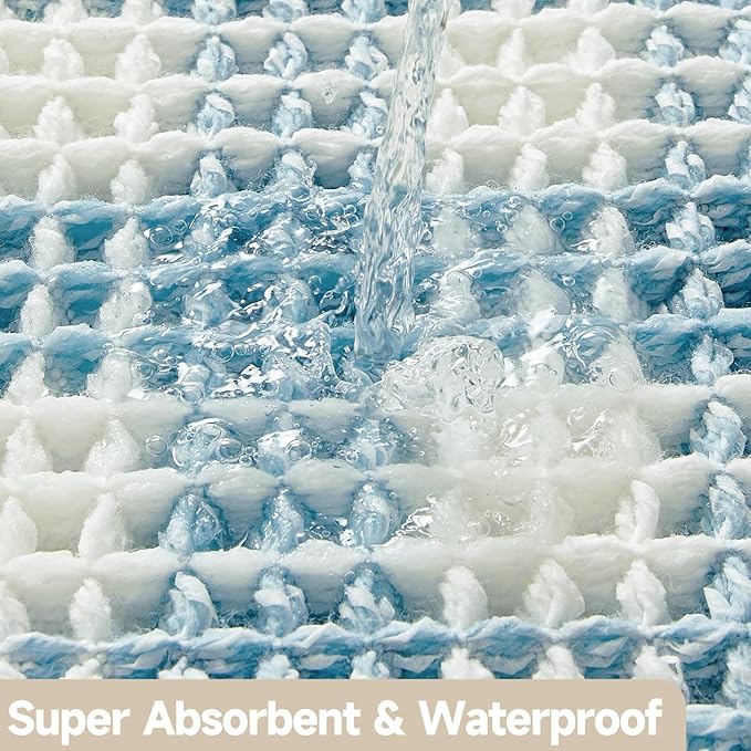 Waffle Bath Mat, Boho Bathroom Rugs Non Slip Washable Absorbent Checkered Bathroom Mat Quick Dry Cute Bath Mat, 30"x20" Blue and White