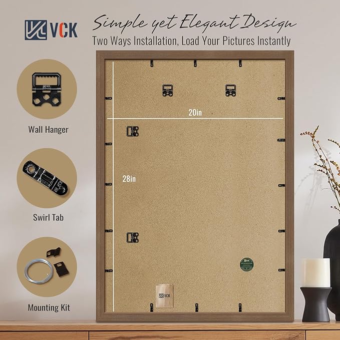 VCK 20x28 Brown Poster Frames 3 Pack, High-End Wood Wide Border Picture Frame,Multi-Directional Display Family Photos, Office Prints, Studio/Gallery/Home Artwork