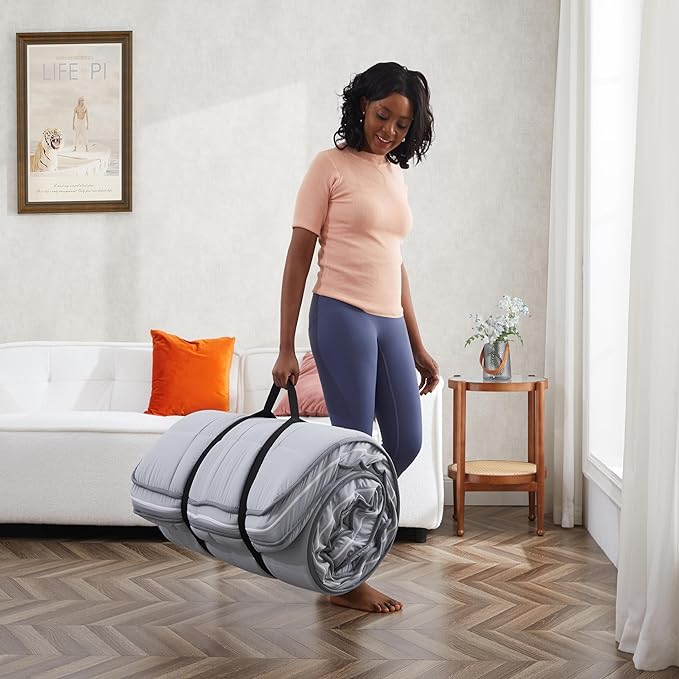 4Inch Twin Floor Mattress,3-Layer Structure Cot Mattress Topper,Gel Memory Foam,Removable Thickened Cover,Portable Roll Up Sleep Pad(75X38X4“)