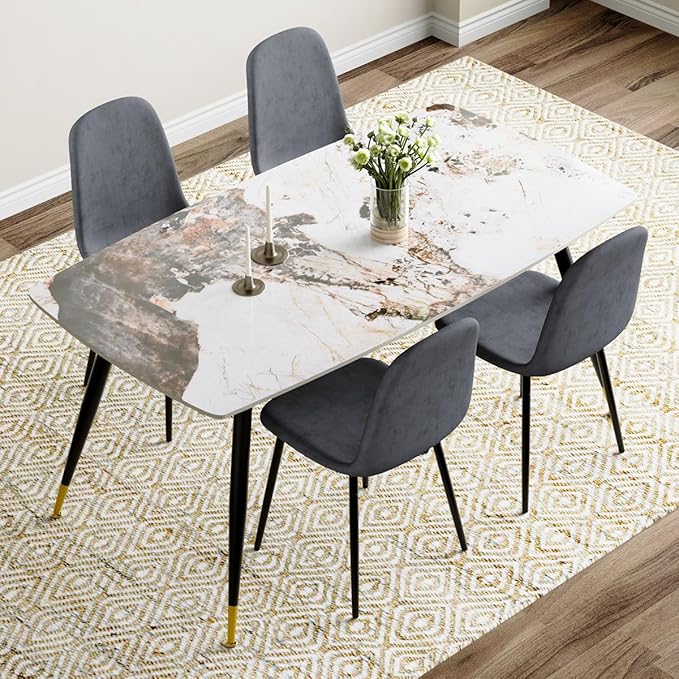 Dining Table Set for 4, Dining Room Table Set for 4, Sintered Stone Kitchen Table Top and Modern Chairs Set of 4 for Kitchen Dining Living Room