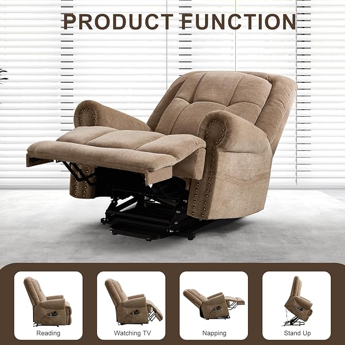Oversize Power Lift Recliner with Massage and Heat for Adult, Reclining Chair for Living Room Bedroom, Ergonomic Electric Wider Chair with USB Port and Side Pocket(1, Brown)