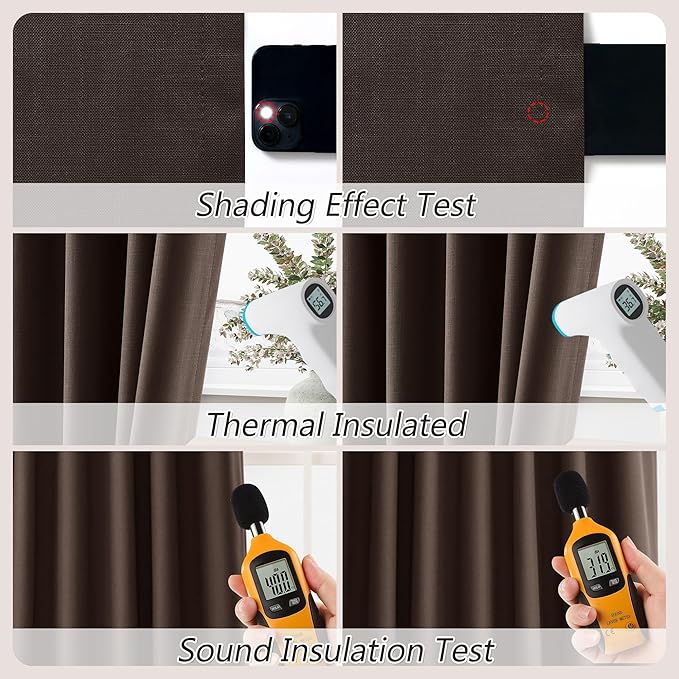 Guken Brown Blackout Curtains 72 Inch Length 2 Panels Set for Living Room Bedroom Back Tab Thermal Insulated 100% Black Out Linen Drapes Room Darkening Window Curtains 52 Inches Width
