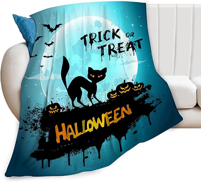 Halloween Blanket Cat Pumpkin Throw Blankets Cozy Fleece Flannel Horror Bedding Stuff Gifts for Men Women Boys Girls Teens Kids Adults for Couch Sofa Bed Decor 60"X80"