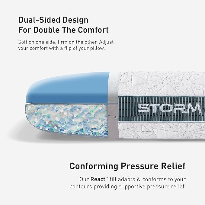 Bedgear Storm King Performance Pillow - Size 1.0 - Cooling Bed Pillow for Hot Sleepers - Medium Pillow for All Sleep Positions, Hypoallergenic, Washable & Removable Cover - 20" W x 36" L x 5.25"