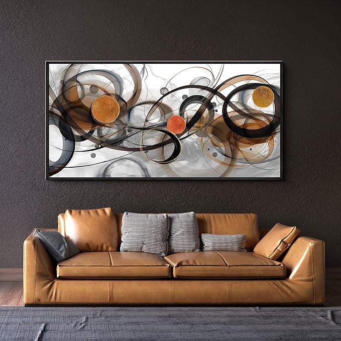 XLSJERST Abstract Wall Art - Framed Black White Canvas Home Art Decor for Living Room Office Canvas Pintings Modern Minimalist Frame Wall Art 24x48 Inches