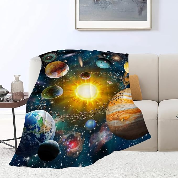 Space Blanket Galaxy Throw Blankets Cozy Fleece Flannel Solar Blanket Bedding Space Gifts for Boys Girls Men Women Teens Adults for Couch Sofa Bed Decor 60"X80"