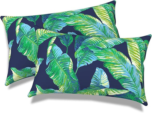 Pack of 2 Outdoor Lumbar Pillow Covers, All Weather Cushion Pillow Cases 12x20 Inch, Pillowcase for Patio Couch Decoration, Hanalei Lagoon