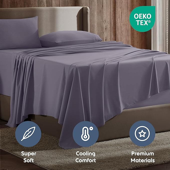 Nestl Short Queen Sheet Set - 1800 Ultra-Soft Microfiber - Double Brushed - Deep Pockets - Easy Fit - 4 Piece Set - Bed Sheets (Short Queen, Grayish Purple)