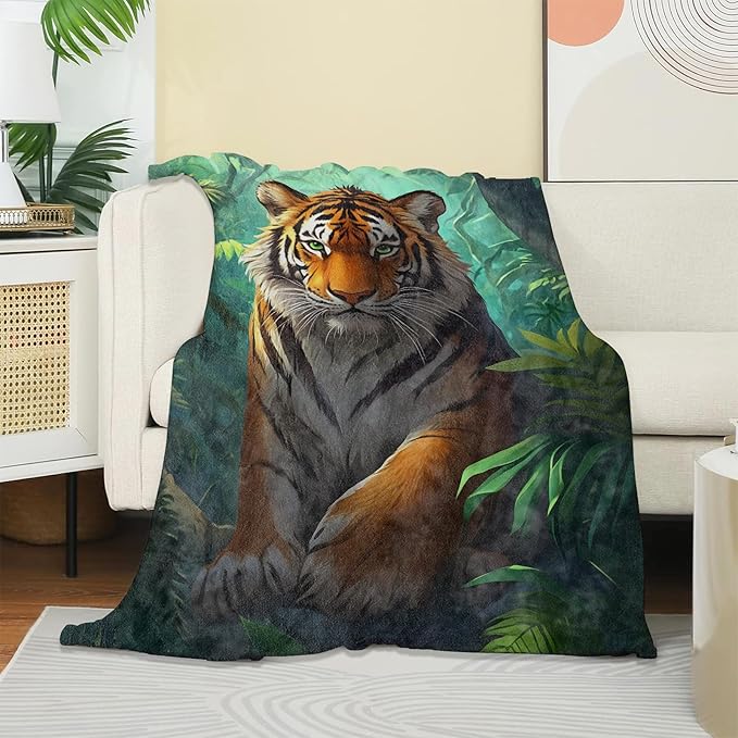 Majestic Tiger Blanket, Soft Cozy Warm Throw Blanket Gifts for Adults Kids Women, Lightweight Comfy Fuzzy Flannel Blankets for Couch, Travel, Car, Home Decor 60×50 Inch