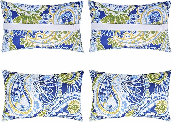 JMGBird Outdoor Pillow for Chaise Lounge Chair Set of 4 Waterproof Headrest Pillow Lumbar Pillows with Insert & Adjustable Elastic Strap for Beach Poolside Patio Office, 10x16 Inch
