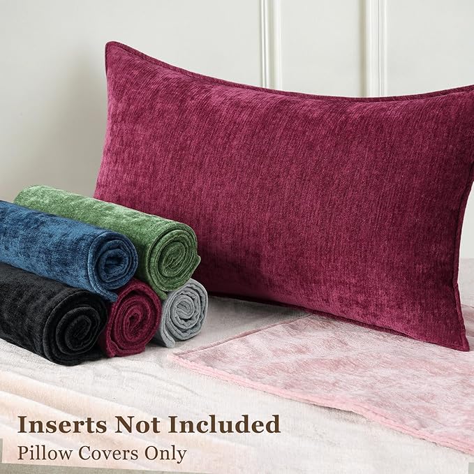 decorUhome Couch Throw Pillow Covers 12x20 Set of 2, Decorative Soft Euro Neutral Chenille Lumbar Pillow Covers with Elegant Design for Sofa Bed Living Room Home Decor, Rhododendron