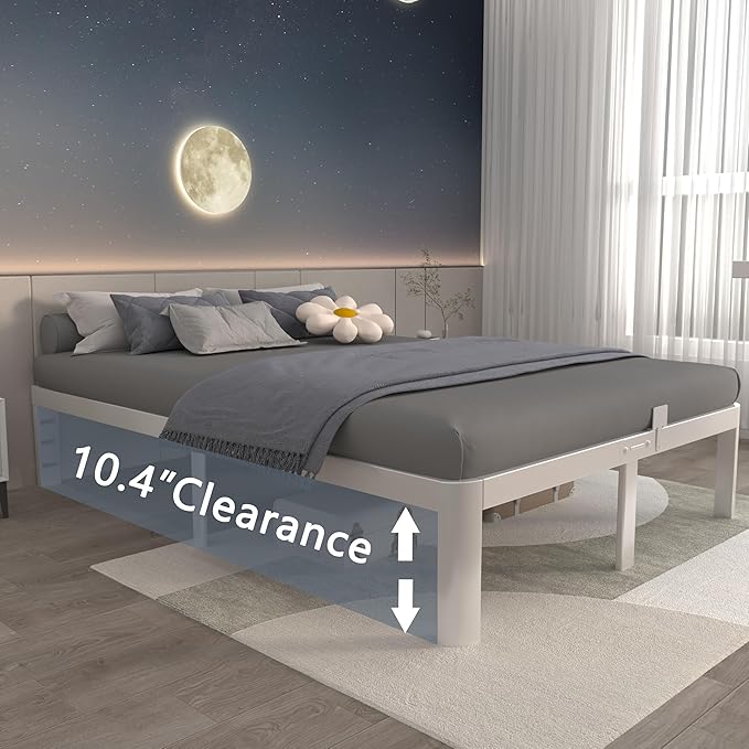 ITIMIDI White Full Size Bed Frame 12 Inch, Metal Platform Bed Frame Full No Box Spring Needed, DIY Headboard, Heavy Duty Steel Support 3500 LBS, Noiseless, Round Legs, Storage Space, Easy Assemblys