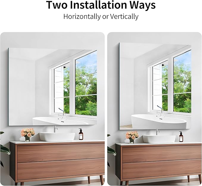 KOCUUY Large Frameless Mirror,40x48 Inch Square Bathroom Vanity Mirror for Over Sink, Upgraded Shatterproof Unframed Design for Bedroom, Living Room, Entryway