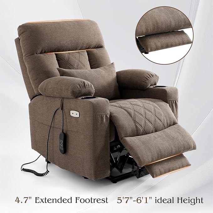 Power Lift Recliner Chair for Elderly with Extended Footrest, Infinite Position Lay Flat Recliner Chair for Adult W/Massage & Heating, Adjustable Headrest, 3-Motor Zero Gravity,Cup Holder, Fabric