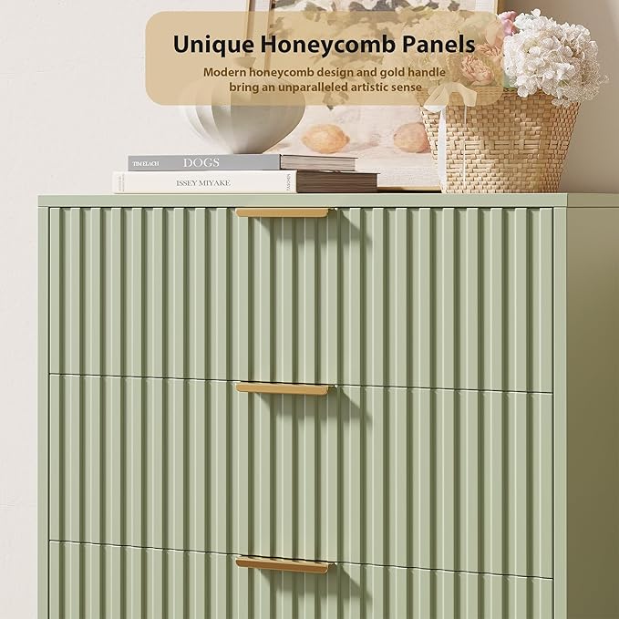 5 Drawer Dresser for Bedroom, 48" Tall Modern Chest of Drawers with Deep Drawers and Wide Top, Fluted Wooden Dresser Organizer for Living Room, Hallway, Kids Room, Green