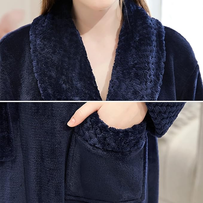 Hellomamma Long Bath Robe for Womens Plush Soft Fleece Bathrobes Nightgown Ladies Pajamas Sleepwear Housecoat