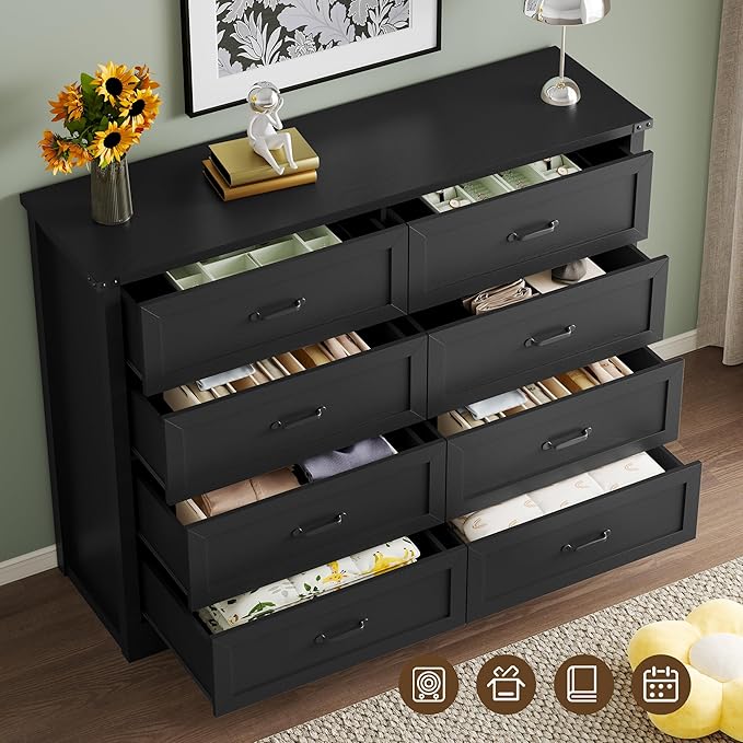 8-Drawer Dresser for Bedroom, Modern Wooden Chest of Drawers with Metal Handles, Anti-Tipping Design, Sturdy and Stable Storage Organizer for Living Room, Entryway, Home Office