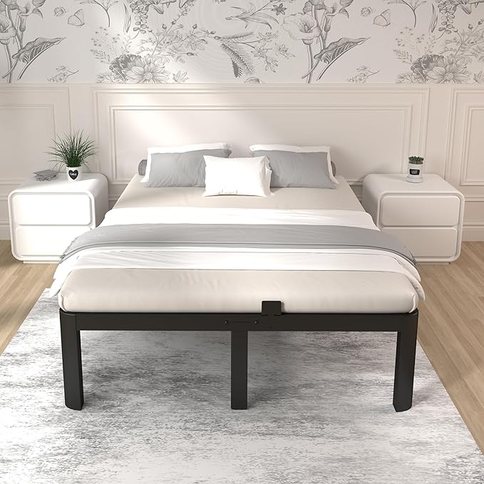 ITIMIDI 12 Inch Queen Bed Frame, Safety Design with Rounded Corner Legs and DIY Headboard, Metal Bed Frame Queen Size, Heavy Duty Steel Slat Support, Noise Free, No Box Spring Needed, Black