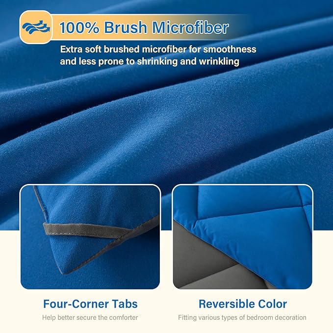 Cosybay Bed in a Bag Full Comforter Sets 7pcs All Season Solid Down Alternative Bedding Sets Blue and Grey with Comforter, Pillow Shams, Flat Sheet, Fitted Sheet and Pillowcases