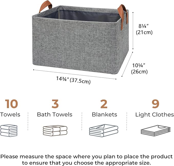GRANNY SAYS Storage Baskets for Shelves, Closet Organizer Bins, Clothes Storage Bins with Metal Frame, Large Baskets for Organizing and Storage, Collapsible, Gray, 2-Pack