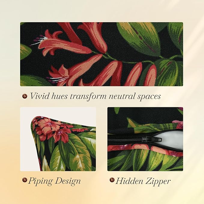 Outdoor Decorative Pillows Pack of 4, 16" x 16" Outdoor Pillow Set for Couch Bed Throw Patio Sofa, Red Flower Green Leaf