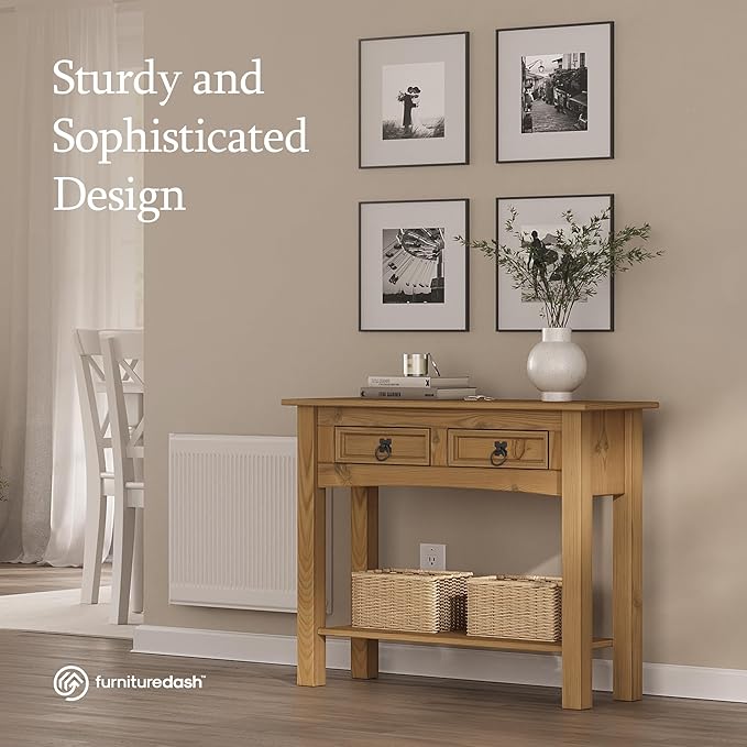 Solid Wood Console Table Corona with 2 Drawers 34.49" W, 12.64" D, 28.82" H - Farmhouse Entryway Table with Storage Shelf, Tables for Living Room, Hallway Foyer for Office & Bedroom