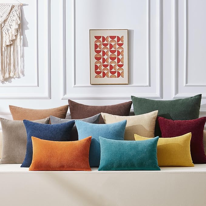 GAWAMAY Decorative Square Throw Pillow Covers 18"x18" Inch Set of 4, Super Soft Chenille Pillows Cover Pillowcase for Living Room Bedroom Sofa Couch Cushion Cover Dark Green 45x45cm (No Insert)