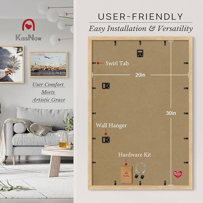 20x30 Poster Frame 4 Pack, Natural Oak Wood Picture Frame with Polished Plexiglass, Wall Hanging