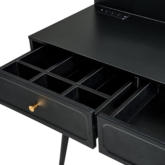 Modern Makeup Vanity Desk with Mirror and Lights,Retractable Dressing Table with Drawers and Cabinets,Makeup Table Set for Bedroom