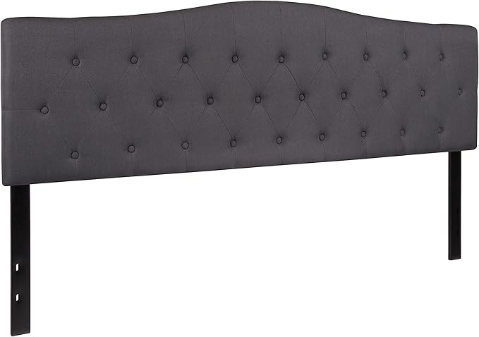 EMMA + OLIVER Tufted Upholstered King Size Headboard in Dark Gray Fabric