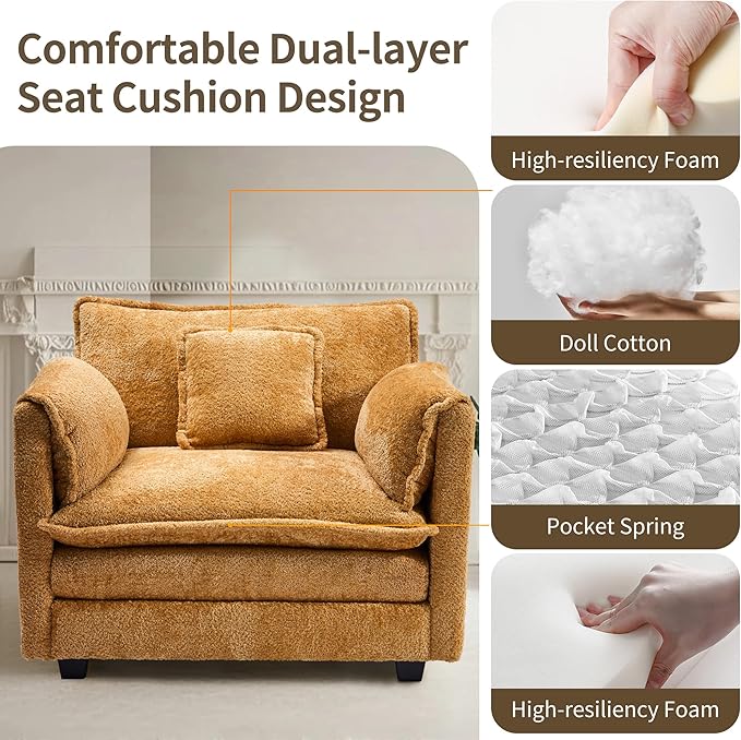 SweetGO corporation 42'' Plush Single Sofa Accent Chair with Ottoman for Living Room/Bedroom, Modern Couch for Cozy Lounge Chair for Reading