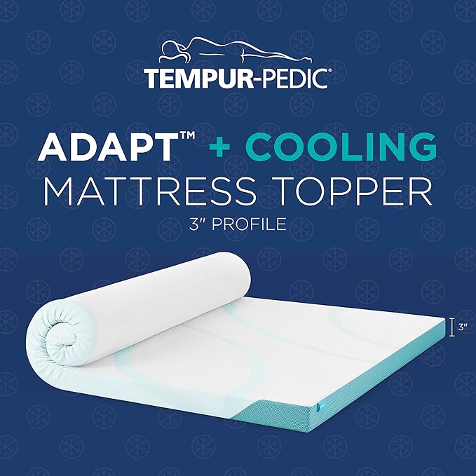 Tempur-Pedic TEMPUR-Adapt + Cooling 3-Inch Twin XL Mattress Topper Luxury Premium Foam, Washable Cover, Cooling Topper, White