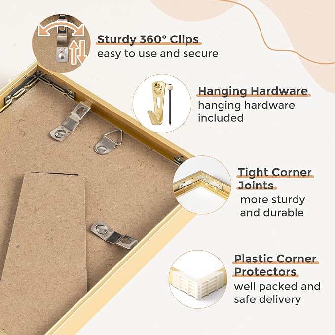 A5 Picture Frame Gold - High-End Metal Frame for Wall, Photo Frame with Mat A6, Poster Frame 5.8x8.3, Aluminum Frame and Real Glass, Diploma, Certificates, Decor, Wall Kit, Gold