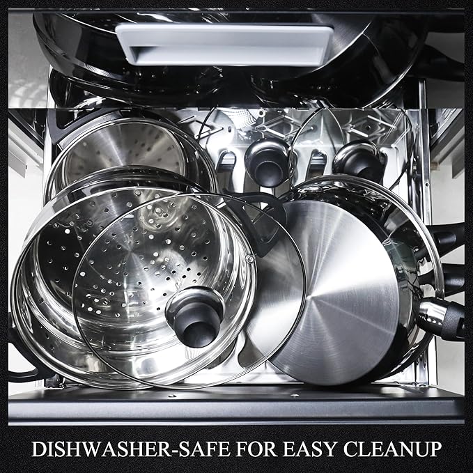 Stainless Steel Cookware Set, 12-Piece Pots and Pans Set, Induction Kitchen Cookware Set with Stay-Cool Handles, Non-Toxic, Dishwasher Safe & Suitable for All Cooktops, Black