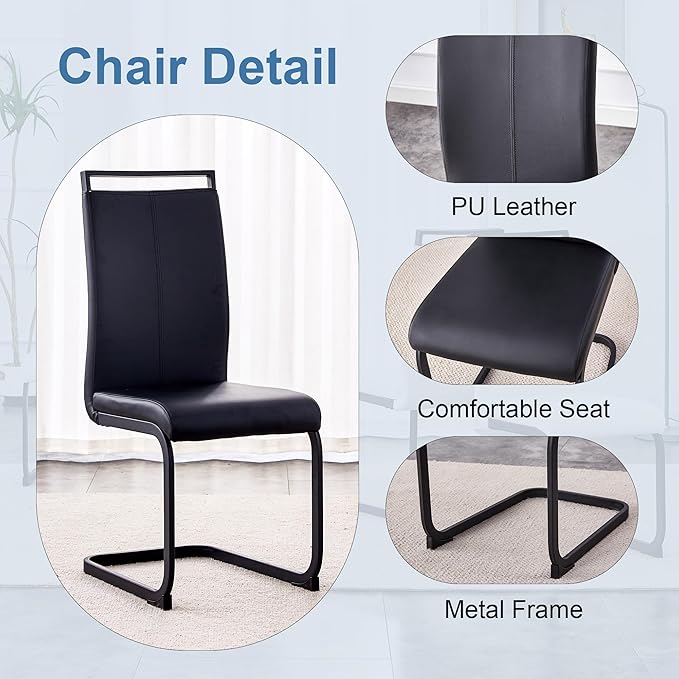 Dining Table Set for 6, Kitchen Table Chairs Set of 6, Modern Dining Room Set with 63 inch Marble Dinner Table PU Leather Upholstered Chairs for Dining Room Kitchen