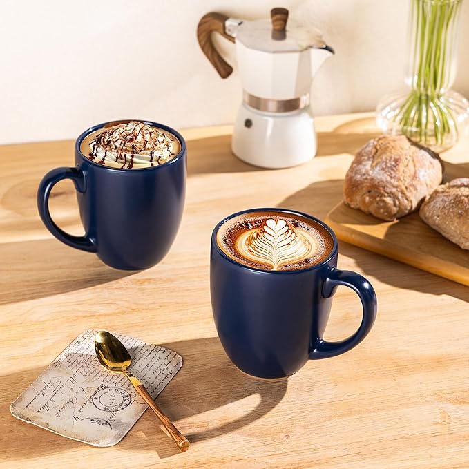 GBHOME 16oz Coffee Mugs Set of 6, Large Ceramic Coffee Mugs for Man, Woman, Dad, Mom, Modern Coffee Mugs Set with handle for Tea/Latte/Cappuccino/Milk/Cocoa. Dishwasher&Microwave Safe,Matte Blue