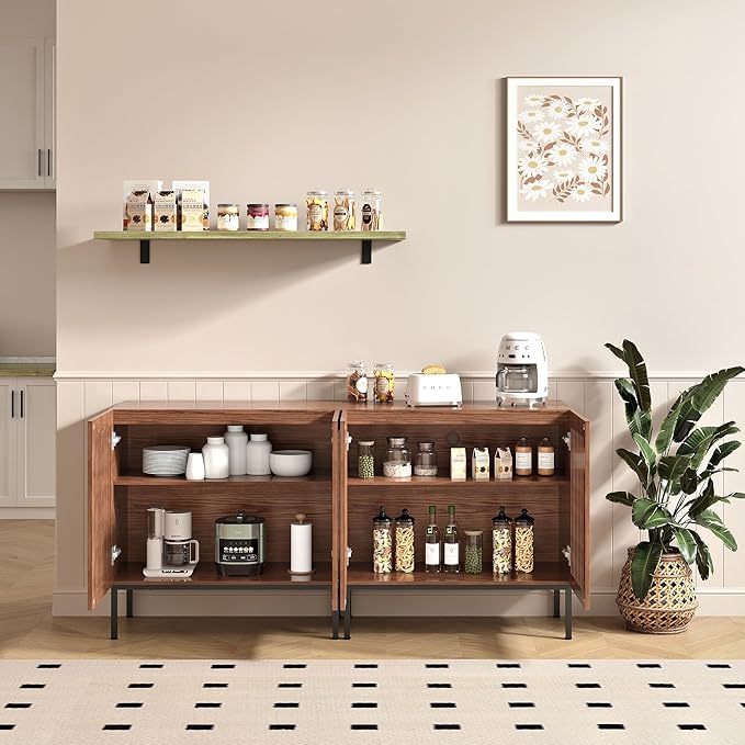 Farmhouse TV Stand for 70 Inch TVs, 2-in-1 Entertainment Center with Storage Cabinets & Metal Base,Brown Media Console for Living Room